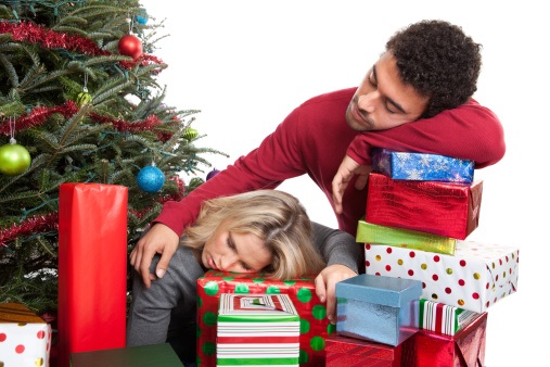 Couple exhausted from Christmas